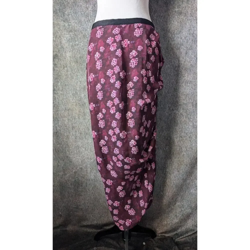 Draped Silk Ruched Floral Cherry Blossoms Band of Outsiders Skirt